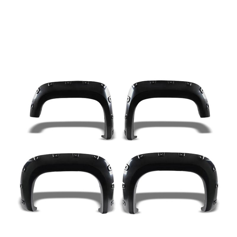 Glossy BlackPocket-Rivet Wheel Fender Flares For 11-13 Sierra 2500HD 78"/96" Bed-Exterior-BuildFastCar