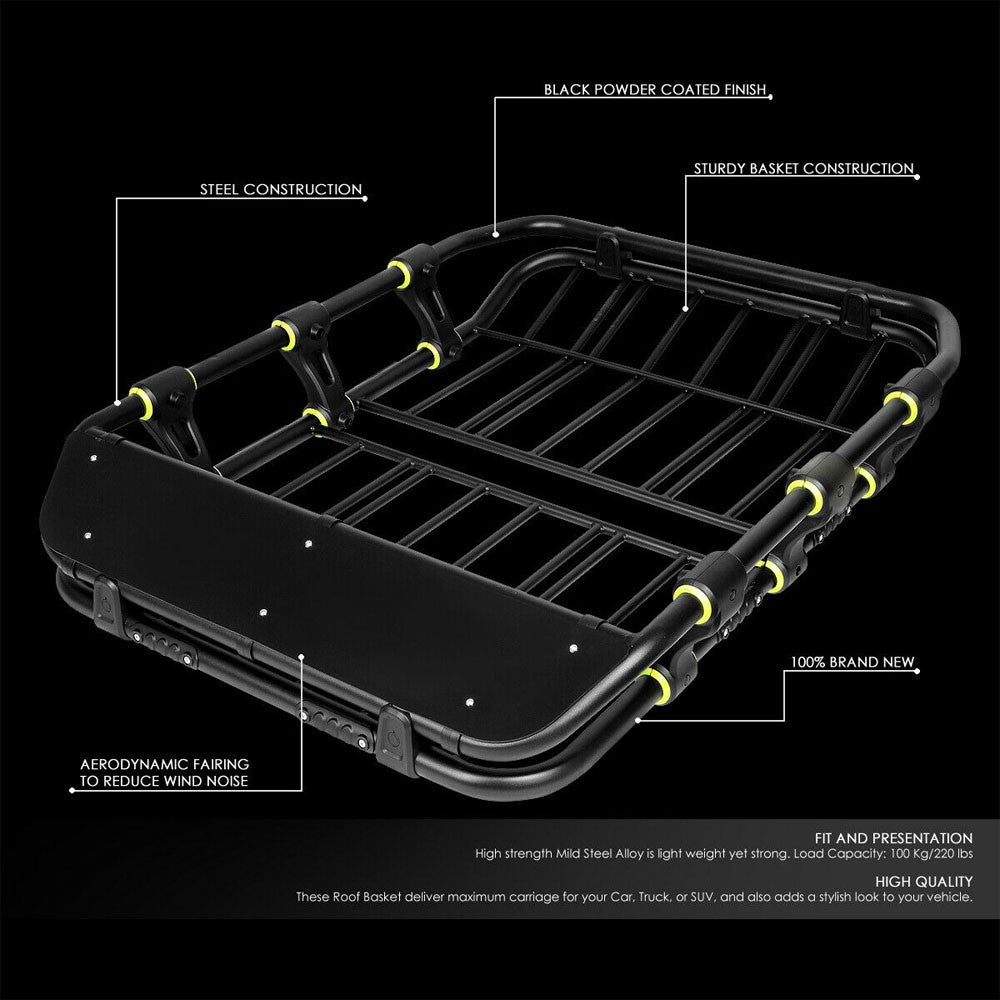 Black Top Roof Rack Luggage Baggage Basket Cargo Carrier+Wind Fairing BFC-CGCR-X6008