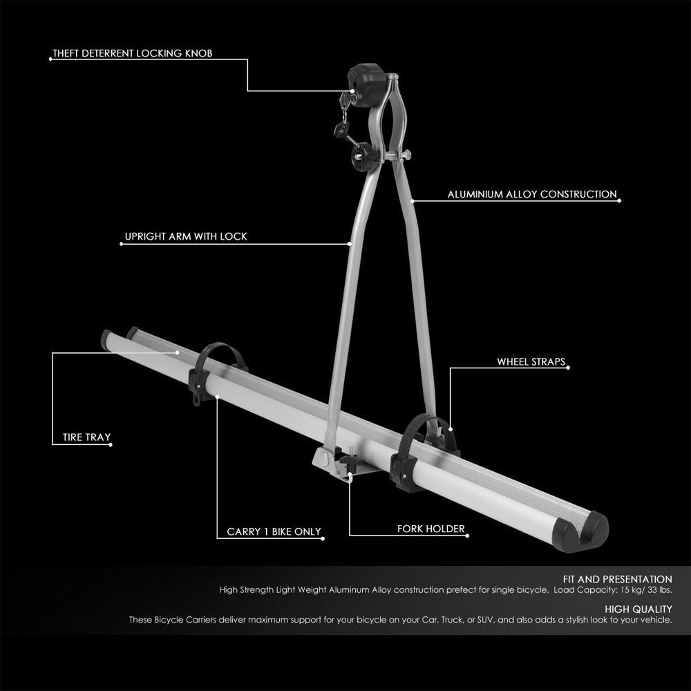 Universal Roof Top Wheel-On Single Bicycle Bike Rack Mount Lock BFC-TKRK-X6011-GY