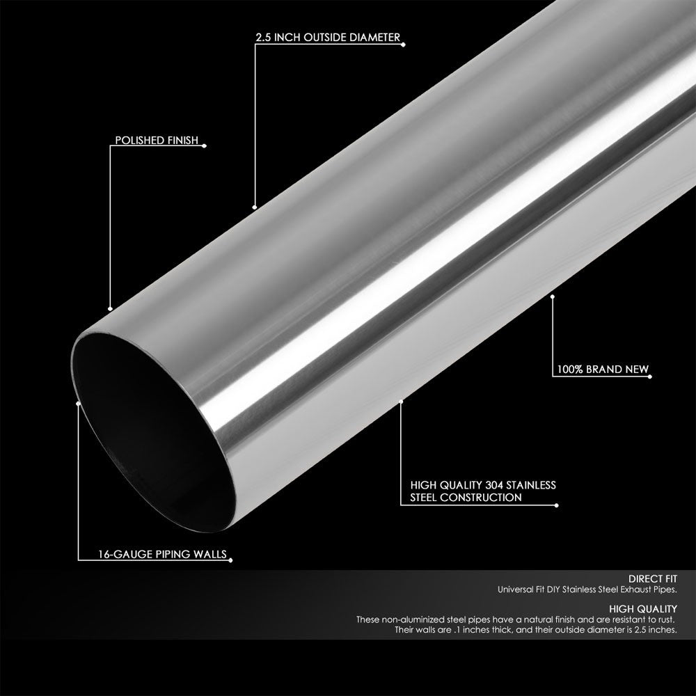 Mild Steel Polish 16Gauge 2.50" Exhaust Pipe Universal Fit DIY Custom Project