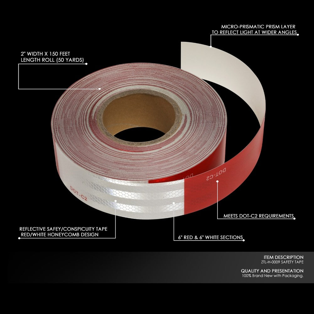 2" Width / 150 Feet Red/White Reflective DOT-C2 Safety Tape Film Truck Trailer