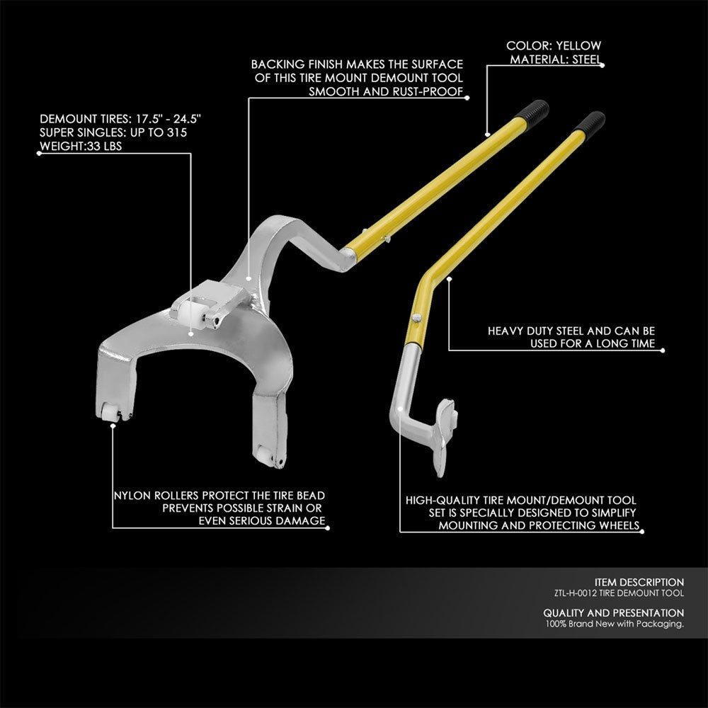 Yellow Heavy Duty 17.5" - 24.5" Tire Mount Demount Tool with Bead Keeper Tubless