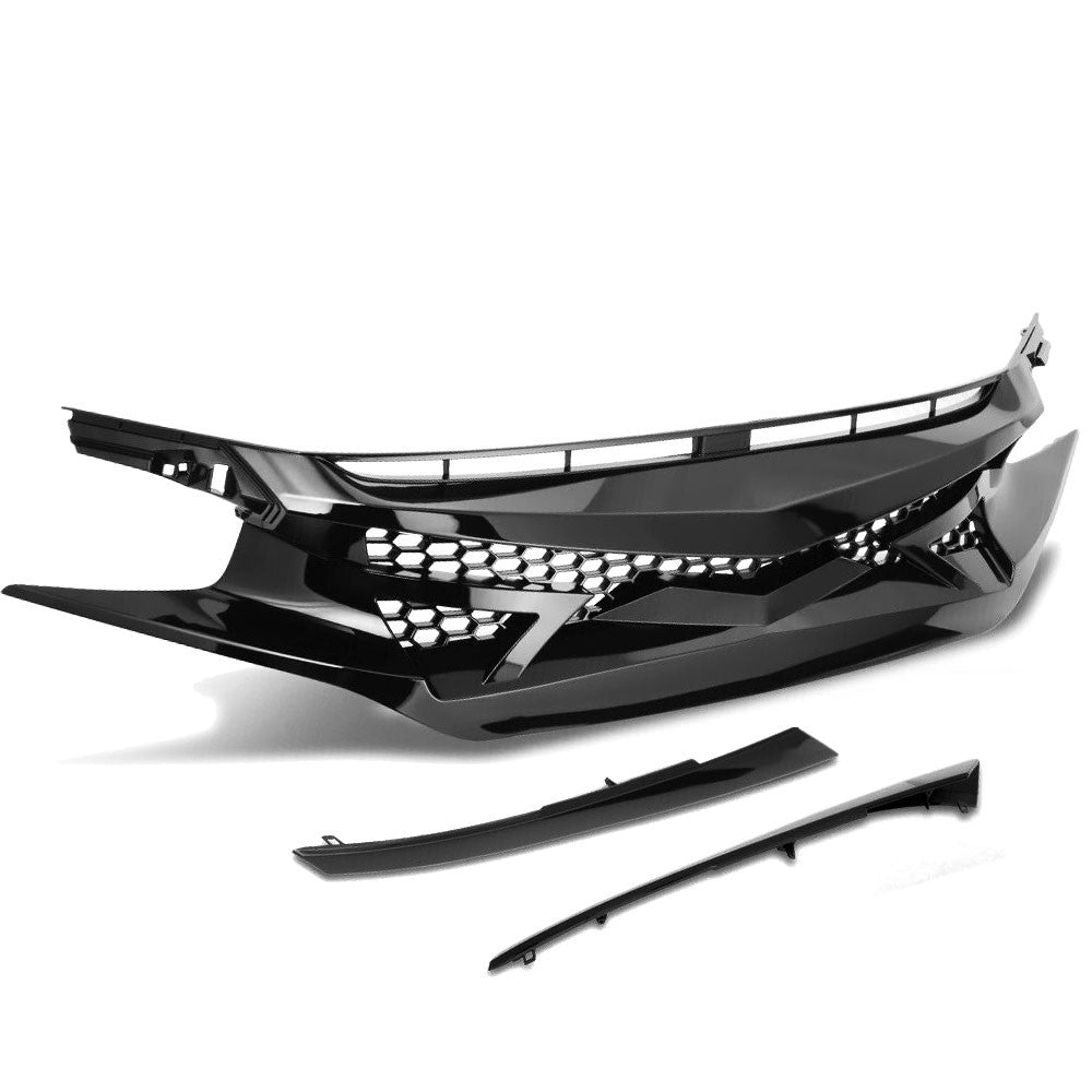 BFC-FGR-1-0183-NL Glossy Black Battle Style Mesh Front Grille For 16-18 Honda Civic 2Dr/4Dr/HB