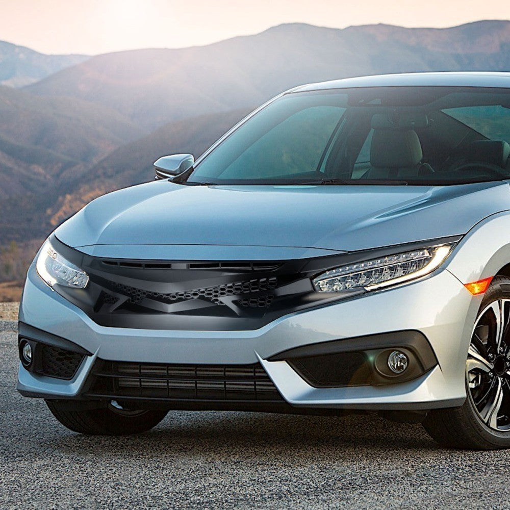 BFC-FGR-1-0183-NL Glossy Black Battle Style Mesh Front Grille For 16-18 Honda Civic 2Dr/4Dr/HB