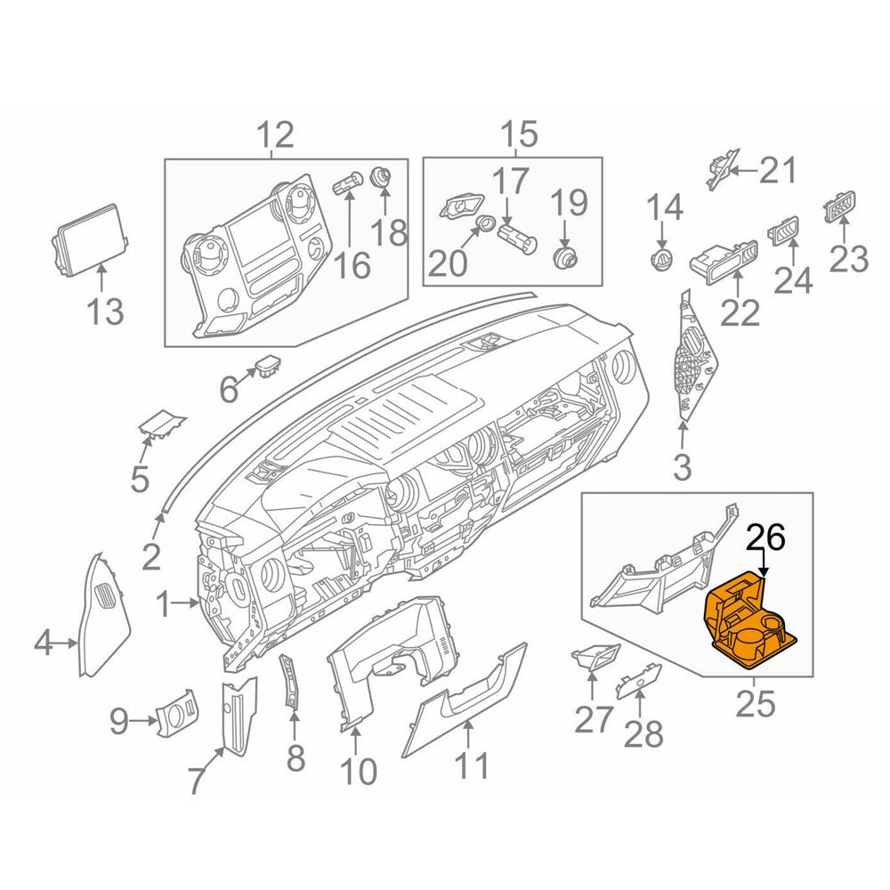 Black/Gray Front Center Dashboard Cup Holder Insert For 08-16 Ford Super Duty
