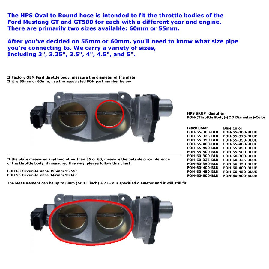 HPS Silicone Black Oval/Round Hose (Mustang GT500 60mm Throttle Body to 4.5" Tube)