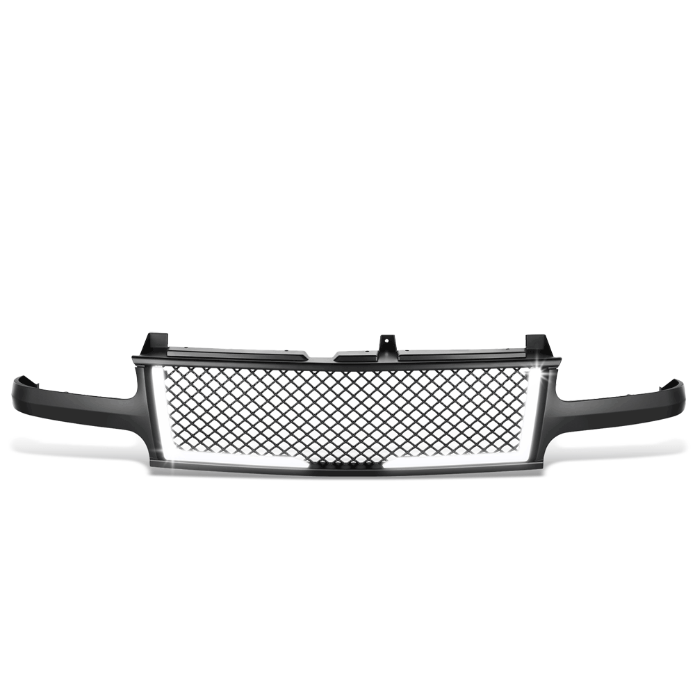 Black Matte Diamond Mesh Front Grille LED DRL Lights 99-02 Silverado BFC-FGR-1-LB-001-T1-MBK