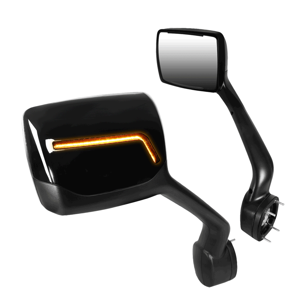 Black 12V L-Pattern LED Turn Signal Side View Mirror T680 579 587 BFC-SVMIR-HY-009-BK