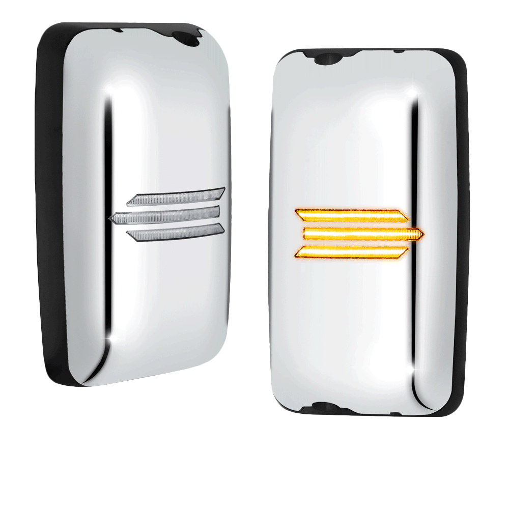 Chrome 24V 3-Strip LED Turn Signal Large Side View Mirror 05-21 Hino BFC-SVMIR-HY-012-CHX2