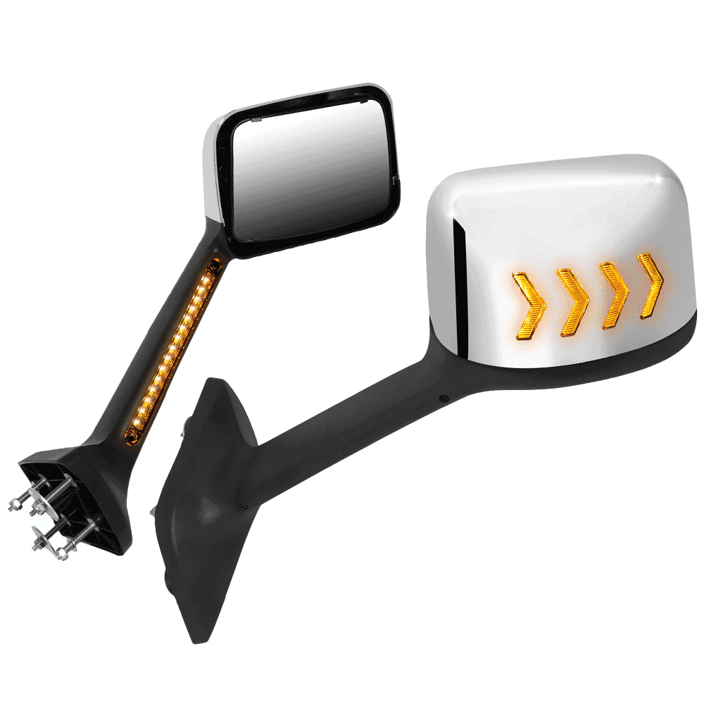 Sequential 4-Arrow LED Signal Chrome Side View Mirror 18+ Harvester BFC-SVMIR-HY-015-CH