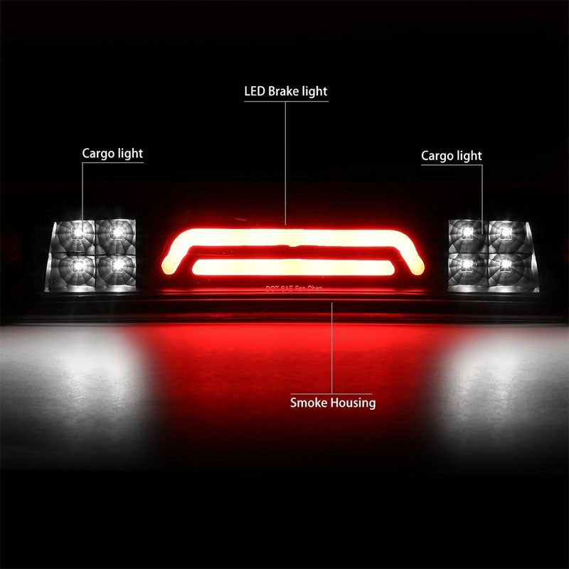 Black Housing Smoked Lens 3D LED Third Brake+Cargo Light For 09-18 Ram Pickup