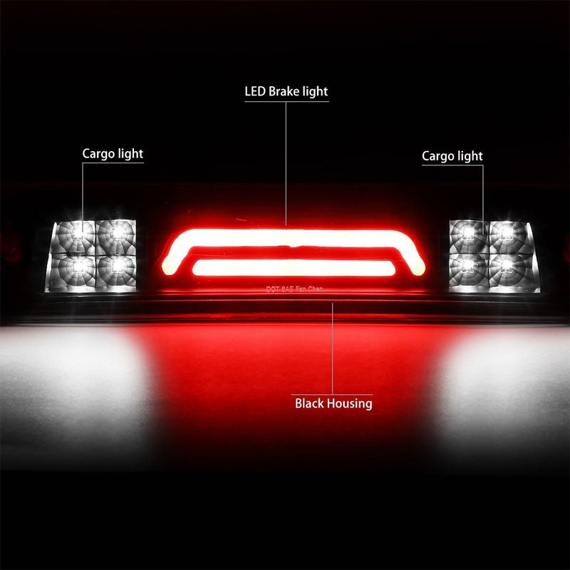 Black Housing Clear Lens 3D LED Third Brake Light+Cargo Light For 09-18 Ram