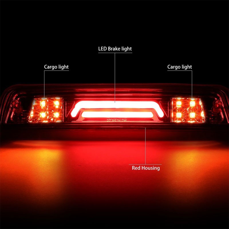 Chrome Housing Red Lens 3D LED Third Brake Light+Cargo Light For 09-18 Ram Truck