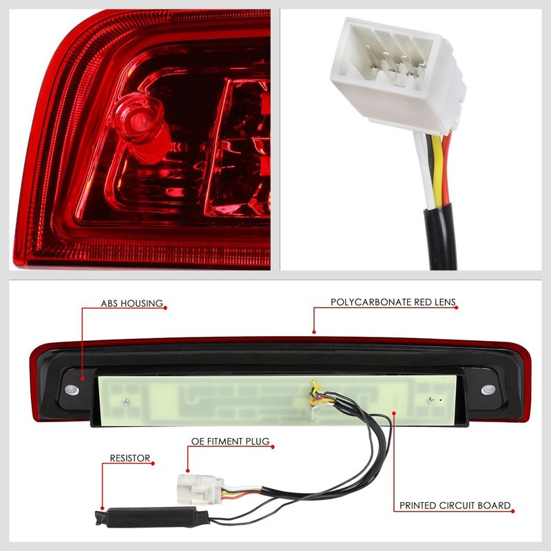 Chrome Housing Red Lens 3D LED Third Brake Light+Cargo Light For 09-18 Ram Truck