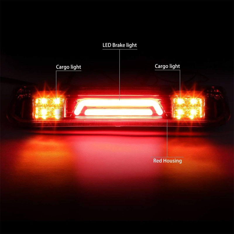 Chrome Housing Red Lens 3D LED Rear Cargo+3RD Third Brake Light For 04-08 Lobo