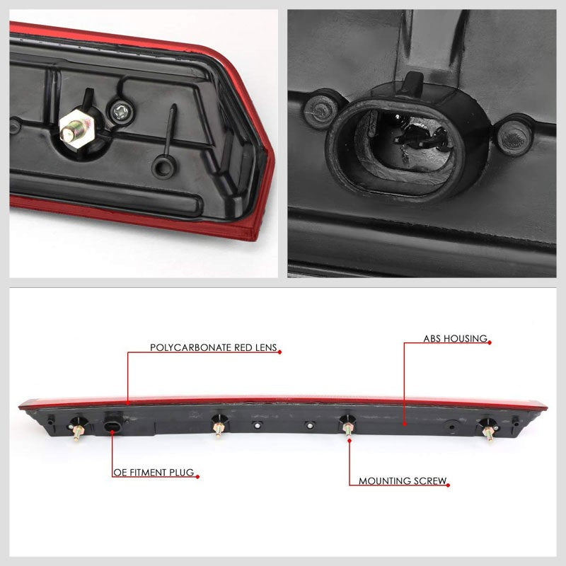 Chrome Housing Red Lens LED Rear 3RD Third Brake Light Lamp For 15-17 Tahoe
