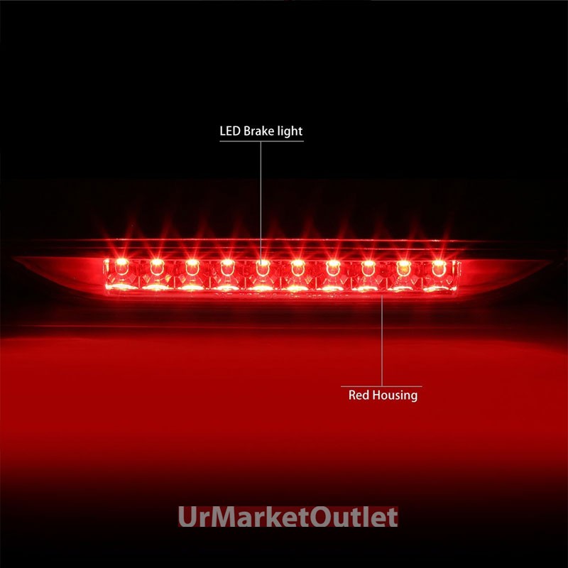 Chrome Housing Red Len Third Brake Red LED Light For 11-21 Grand Cherokee WK2