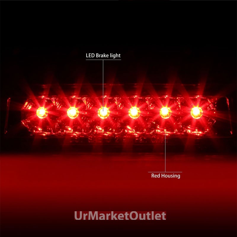 Chrome Housing Red Len Rear Third Brake Red LED Light For 97-06 Wrangler TJ
