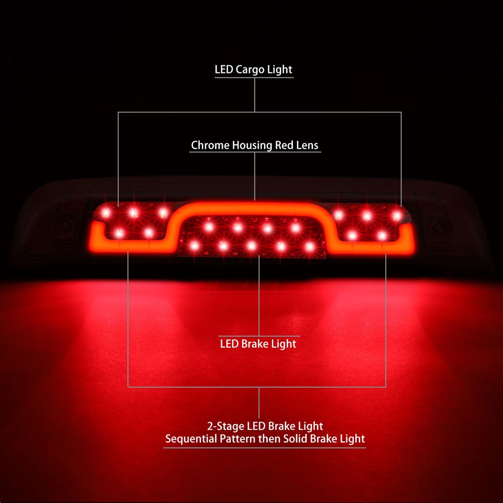 [Brake & Cargo LED] Red Len/Red Third Brake Light For 14-22 Silverado Sierra HD