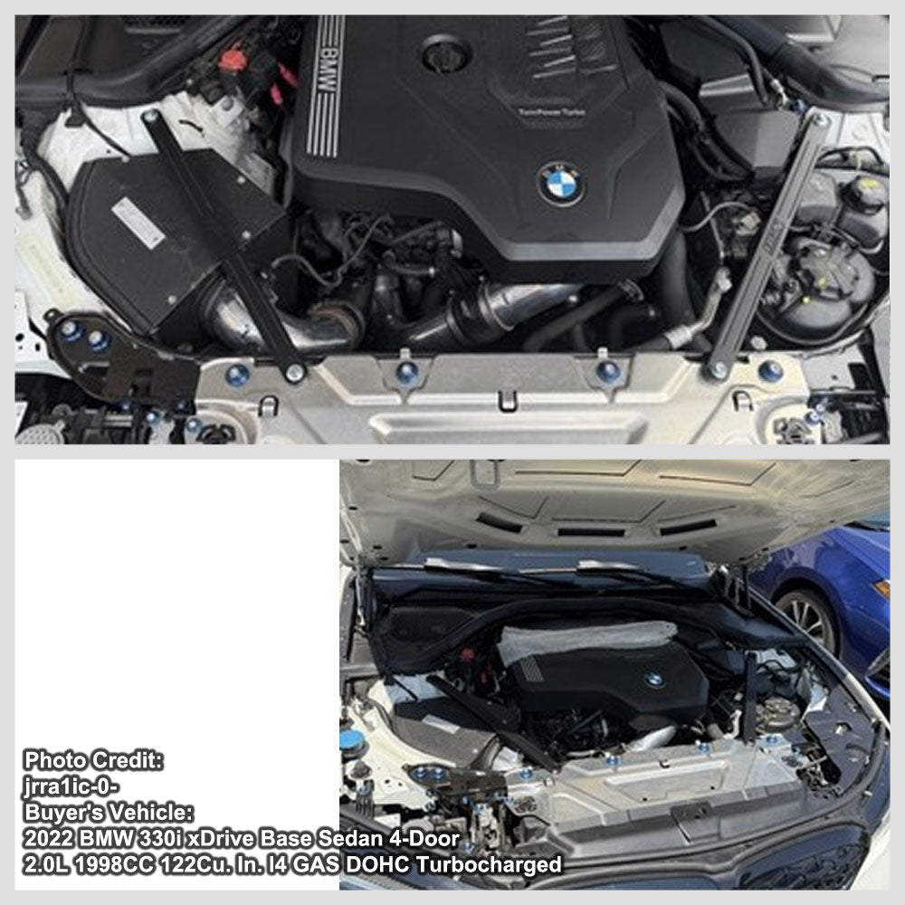 HPS Black Front Upper Strut Bar Tower Brace Solid Bar For 20-24 BMW M340i B58 3.0T / 19-24 330i B48 2.0T