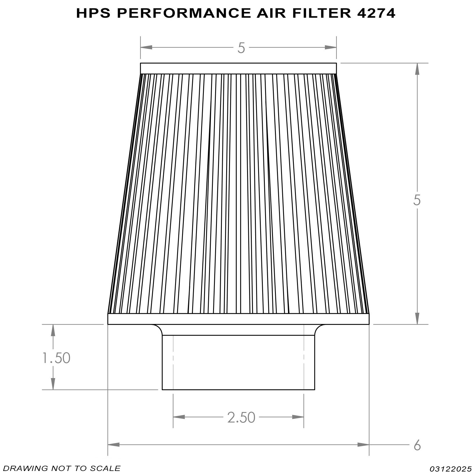 HPS 2.5" Universal Round Intake Air Filter Red [6.5" L, 6" Base] HPS-4274-RED