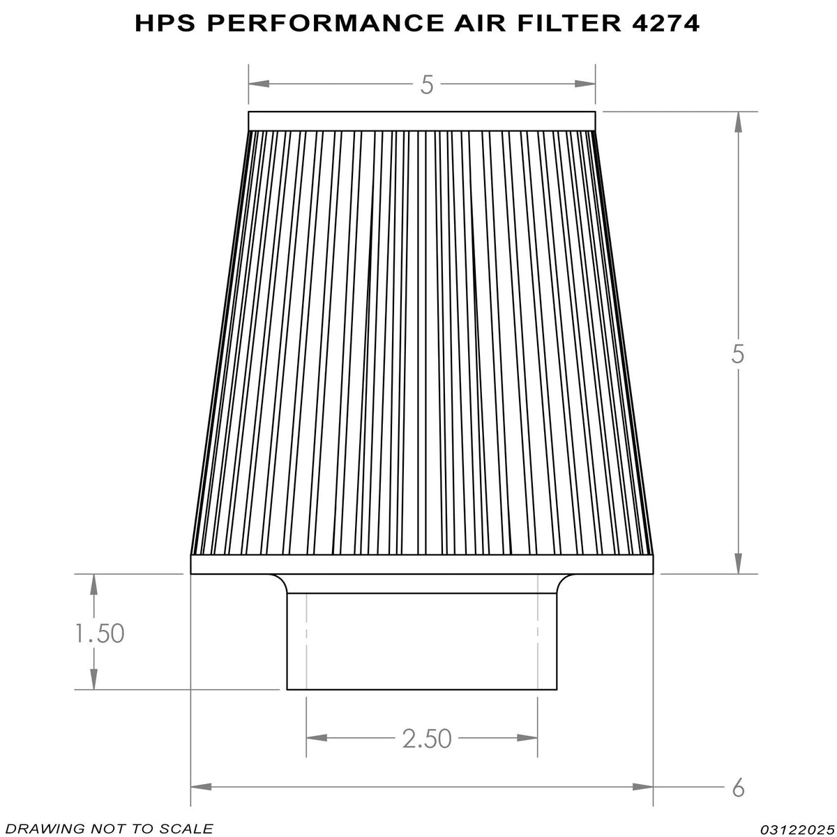 HPS 2.5" Universal Round Intake Air Filter [6.5" L, 6" Base] HPS-4274