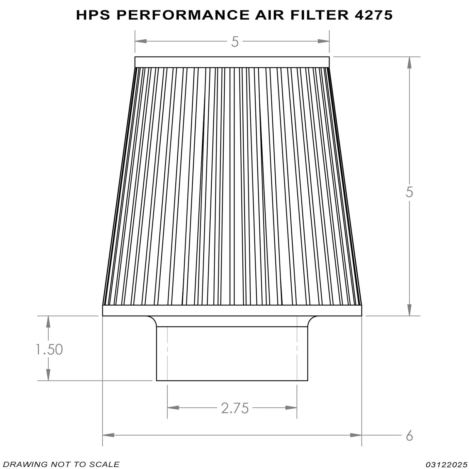 HPS 2.75" Universal Round Intake Air Filter [6.5" L, 6" Base] HPS-4275