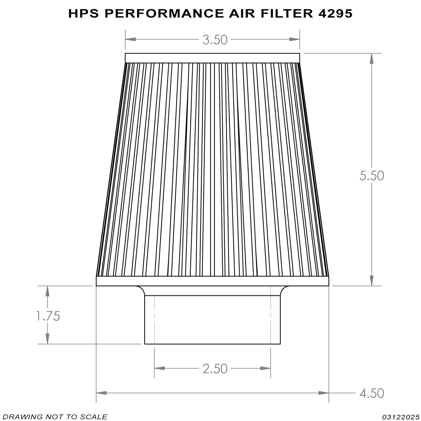 HPS 2.5" Universal Round Intake Air Filter Red [7.25" L, 4.5" Base] HPS-4295-RED