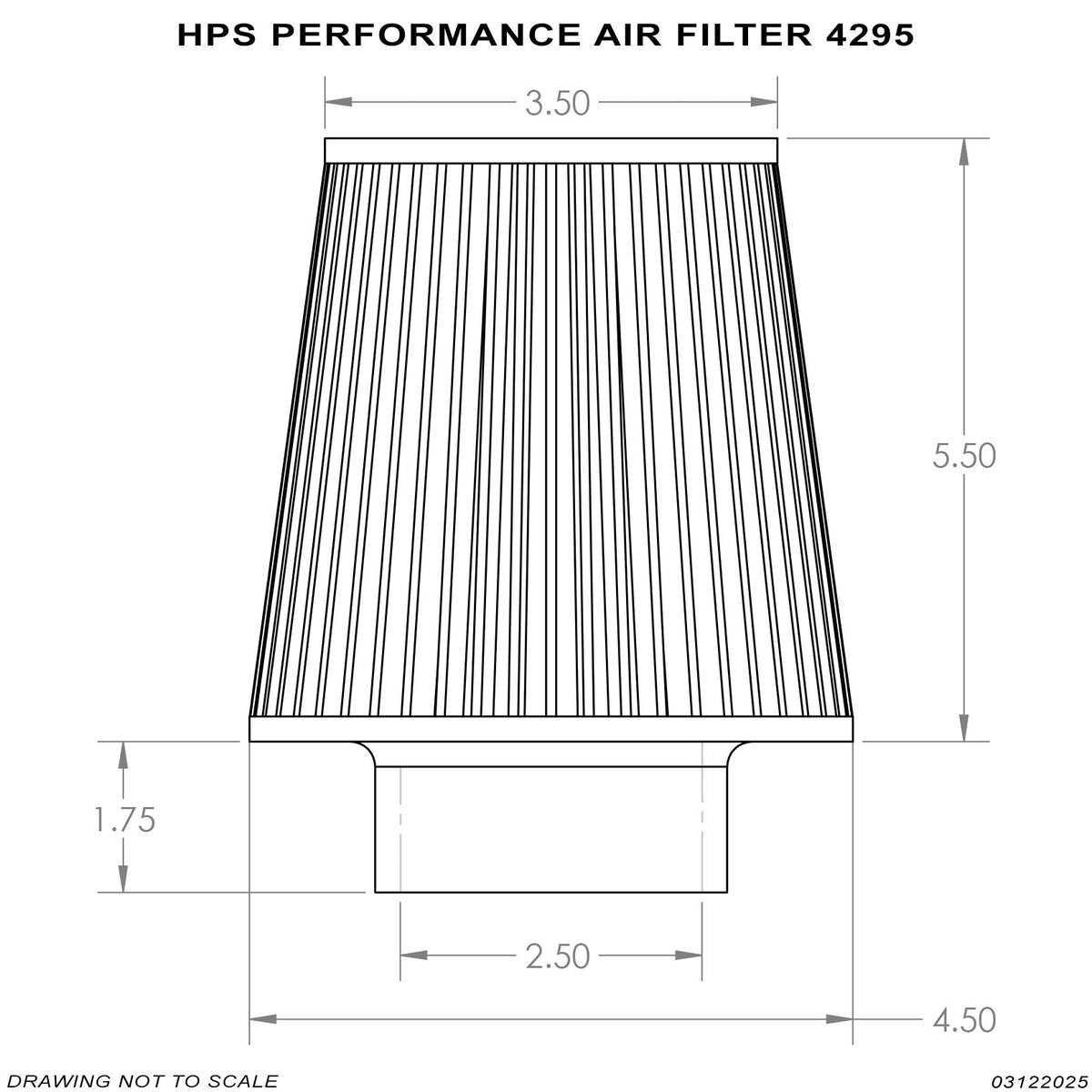HPS 2.5" Universal Round Intake Air Filter [7.25" L, 4.5" Base] HPS-4295