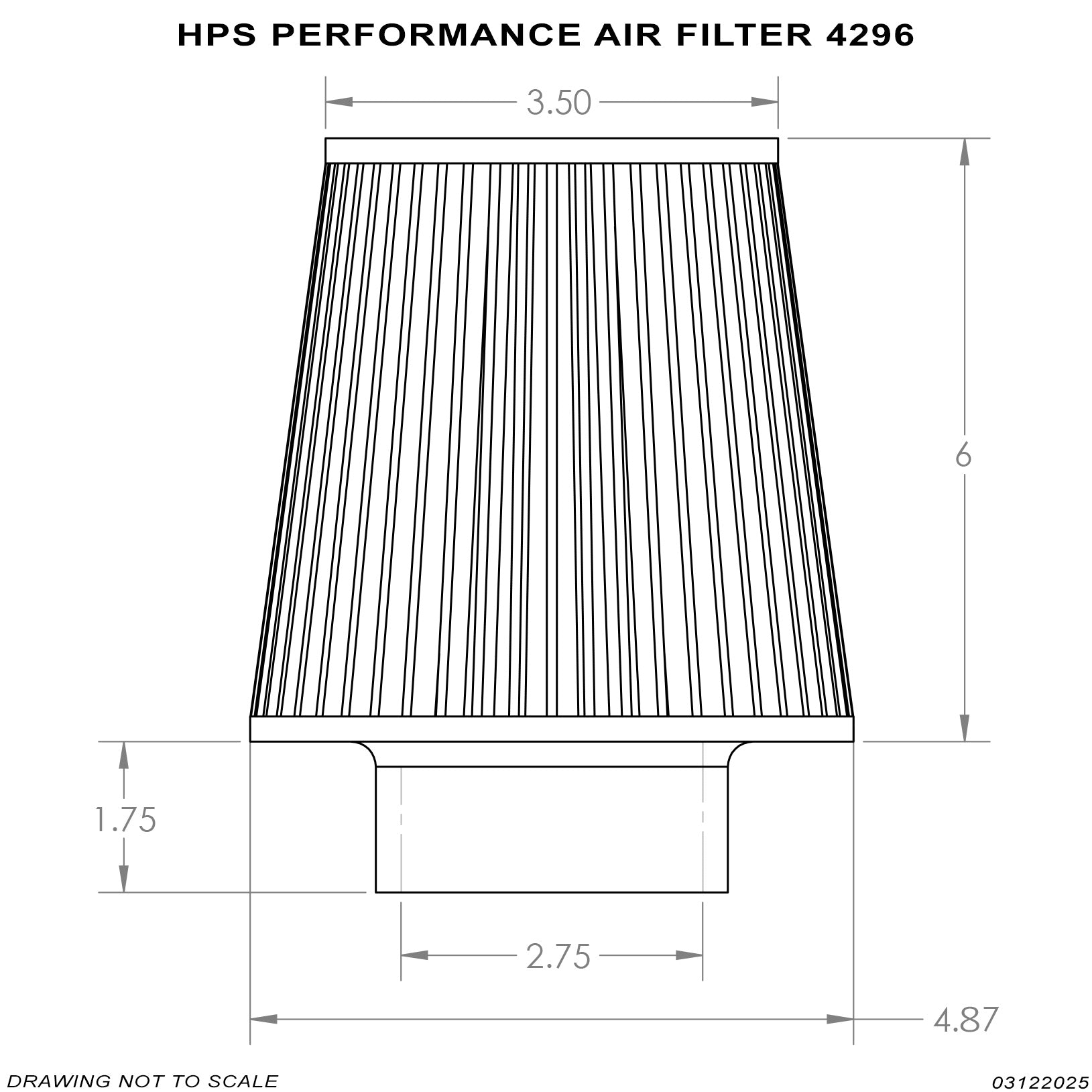 HPS 2.75" Universal Round Intake Air Filter [7.75" L, 4.87" Base] HPS-4296