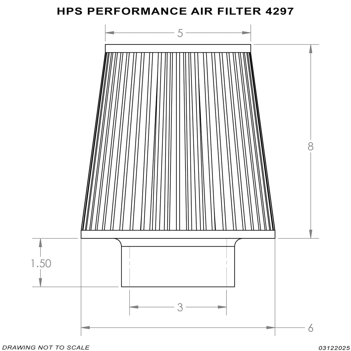 HPS 3" Universal Round Intake Air Filter [9.5" L, 6" Base] HPS-4297