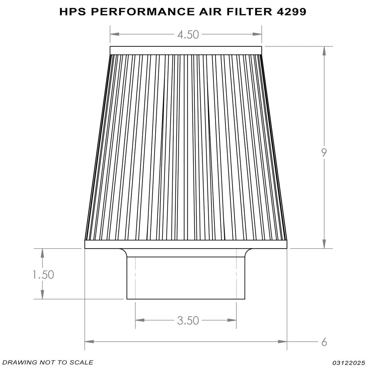 HPS 3.5" Universal Round Intake Air Filter [10.5" L, 6" Base] HPS-4299