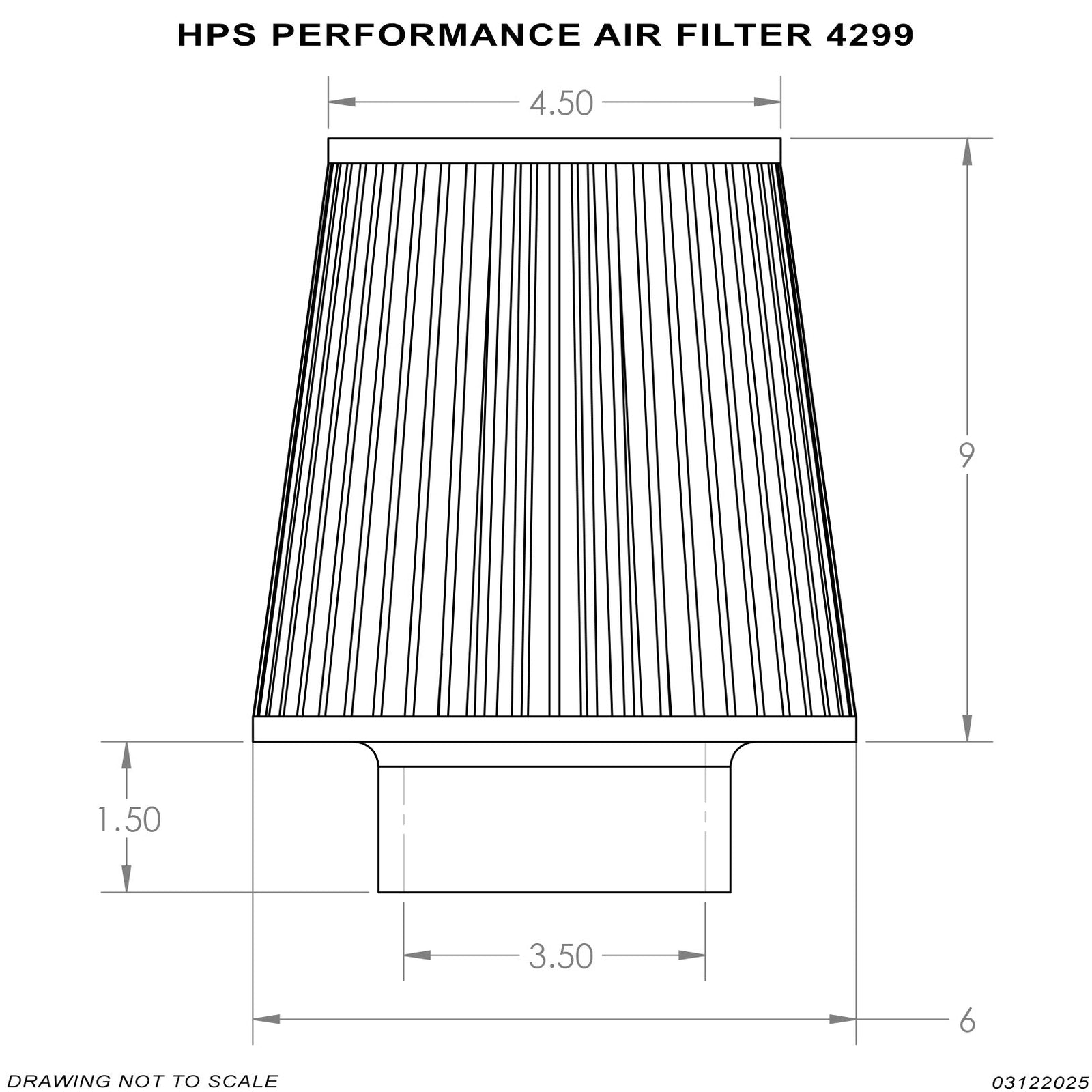HPS 3.5" Universal Round Intake Air Filter [10.5" L, 6" Base] HPS-4299