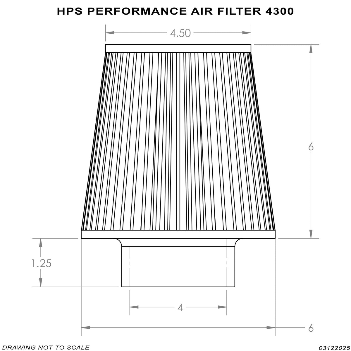 HPS 4" Universal Round Intake Air Filter [7.25" L, 6" Base] HPS-4300