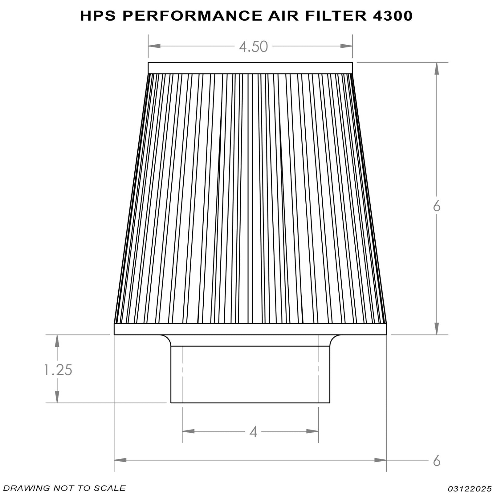 HPS 4" Universal Round Intake Air Filter [7.25" L, 6" Base] HPS-4300