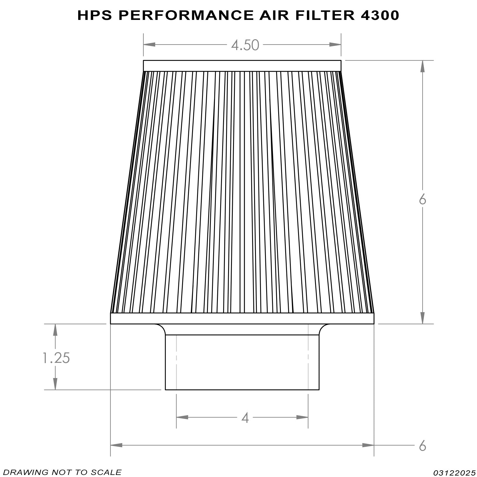 HPS 4" Universal Round Intake Air Filter [7.25" L, 6" Base] HPS-4300