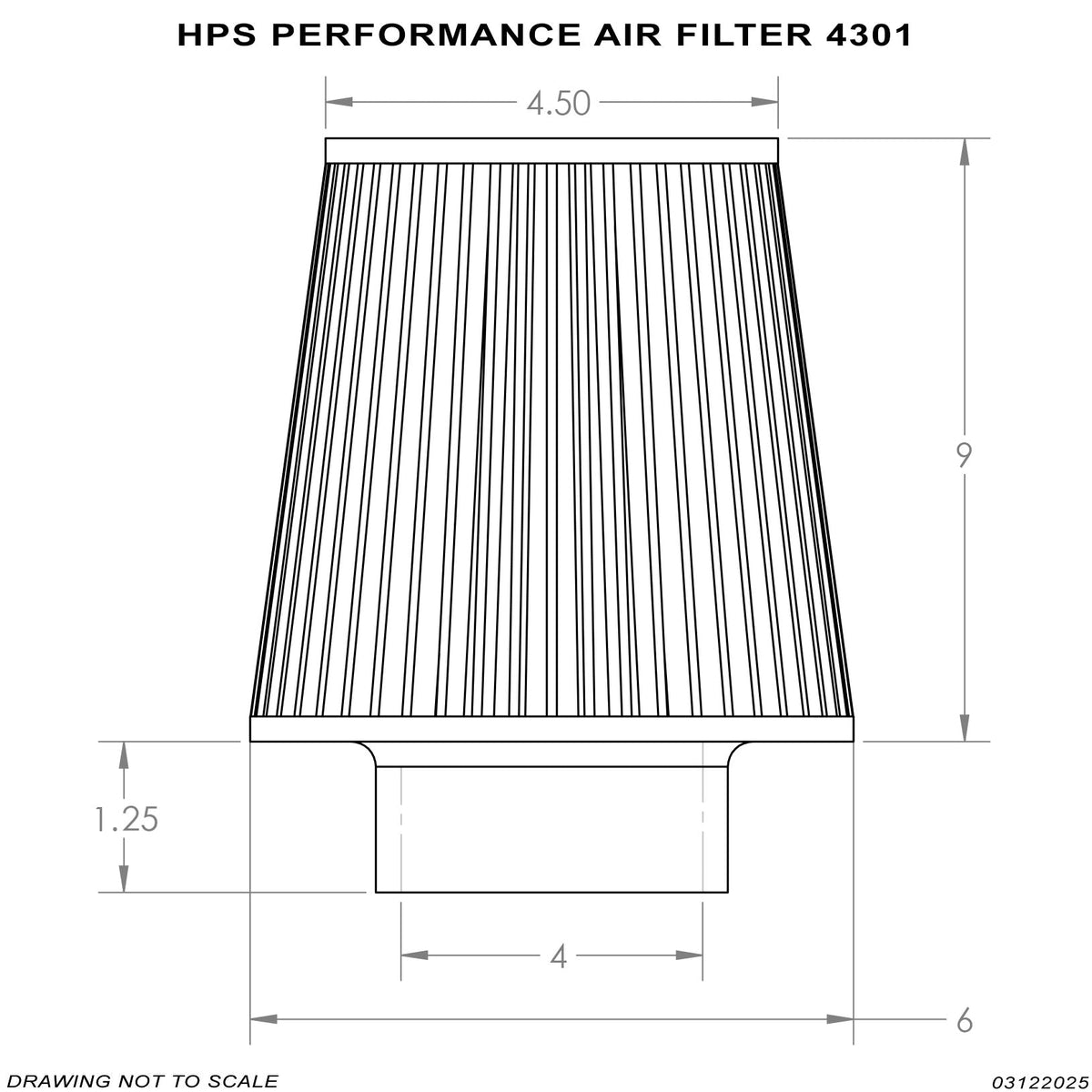 HPS 4" Universal Round Intake Air Filter [10.25" L, 6" Base] HPS-4301