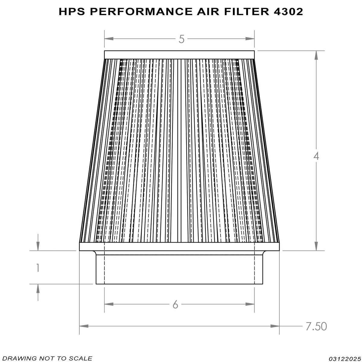 HPS 6" Universal Round Intake Air Filter Red [5" L, 7.5" Base] HPS-4302-RED