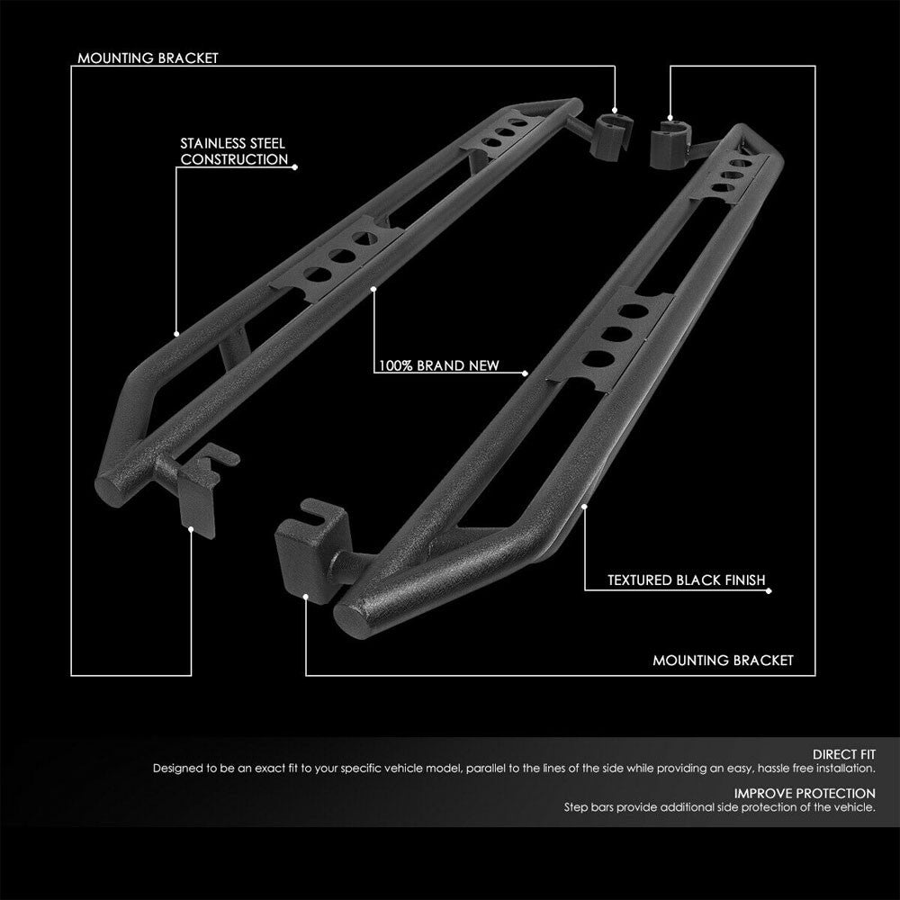 73" Steel Girder Black Running Board Nerf Bar For 18+ Jeep Wrangler JL 4Dr