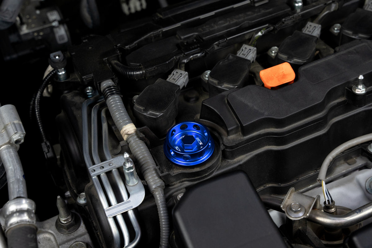 5269-104BL HPS Blue CNC Billet Aluminum Engine Oil Filler Cap Neck Sealing For Acura Honda