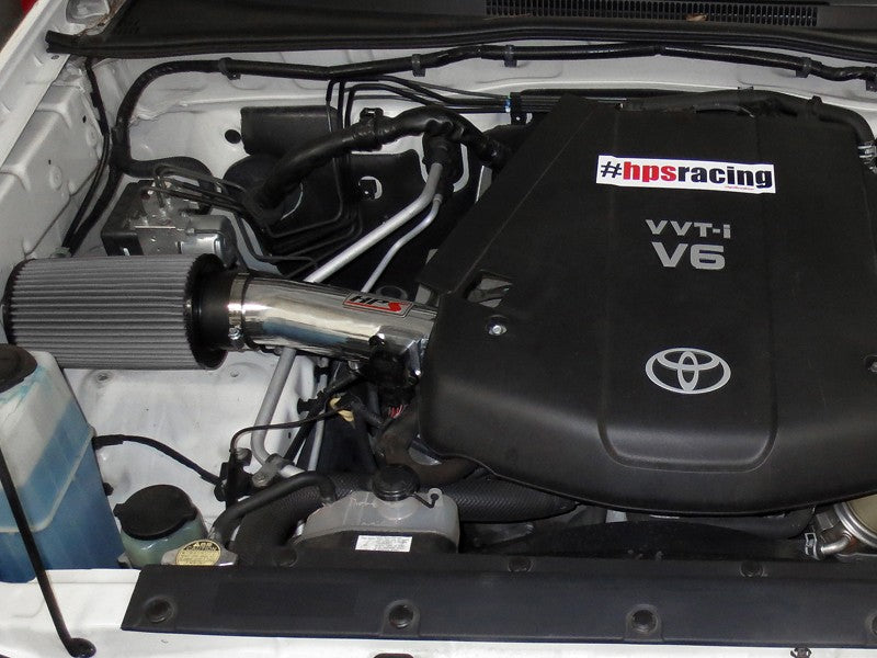 HPS Shortram Air Intake Kit for 07-09 Toyota FJ Cruiser / 05-11 Tacoma 4.0L V6 SKU 827-506P, polished installed engine bay view
