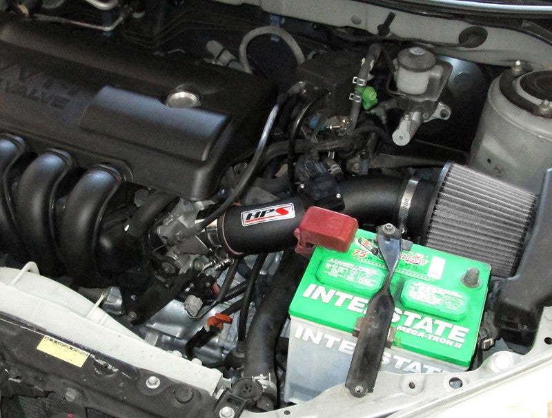 HPS Shortram Air Intake Kit for 03-04 Toyota Corolla Matrix XR Pontiac Vibe 1.8L 1ZZ-FE SKU 827-513WB, wrinkle black installed engine bay view