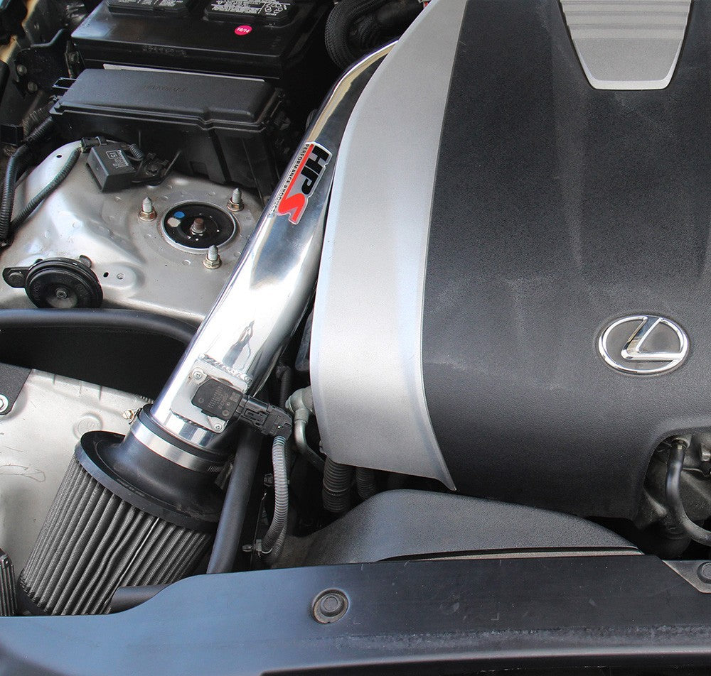 HPS Shortram Air Intake Heat Shield Kit for Lexus 14-15 IS250 / 16-20 IS300 / 14-20 IS350 V6 SKU 827-623P, polished alternate installed engine bay view