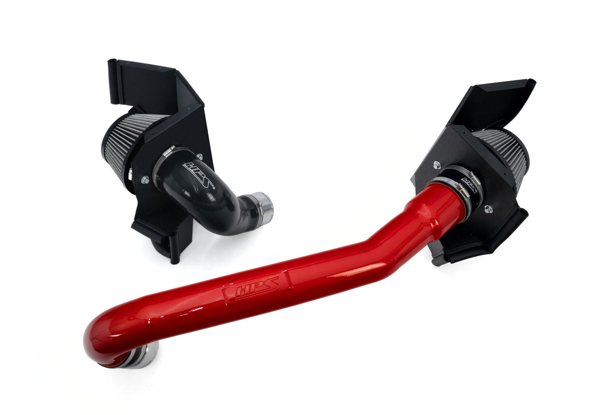 HPS Shortram Air Intake Heat Shield Kit for 21+ BMW M2 G87 / M3 G80 G81 / M4 G82 G83 3.0L S58 SKU 827-772R, red alternate product view