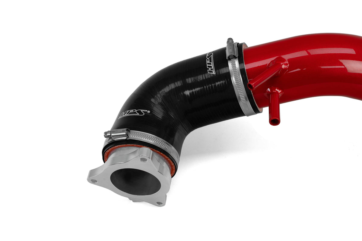 HPS Aluminum Shortram Air Intake & Turbo Inlet Kit for 19-22 Hyundai Veloster N 2.0T SKU 827-797R, red close-up product detail