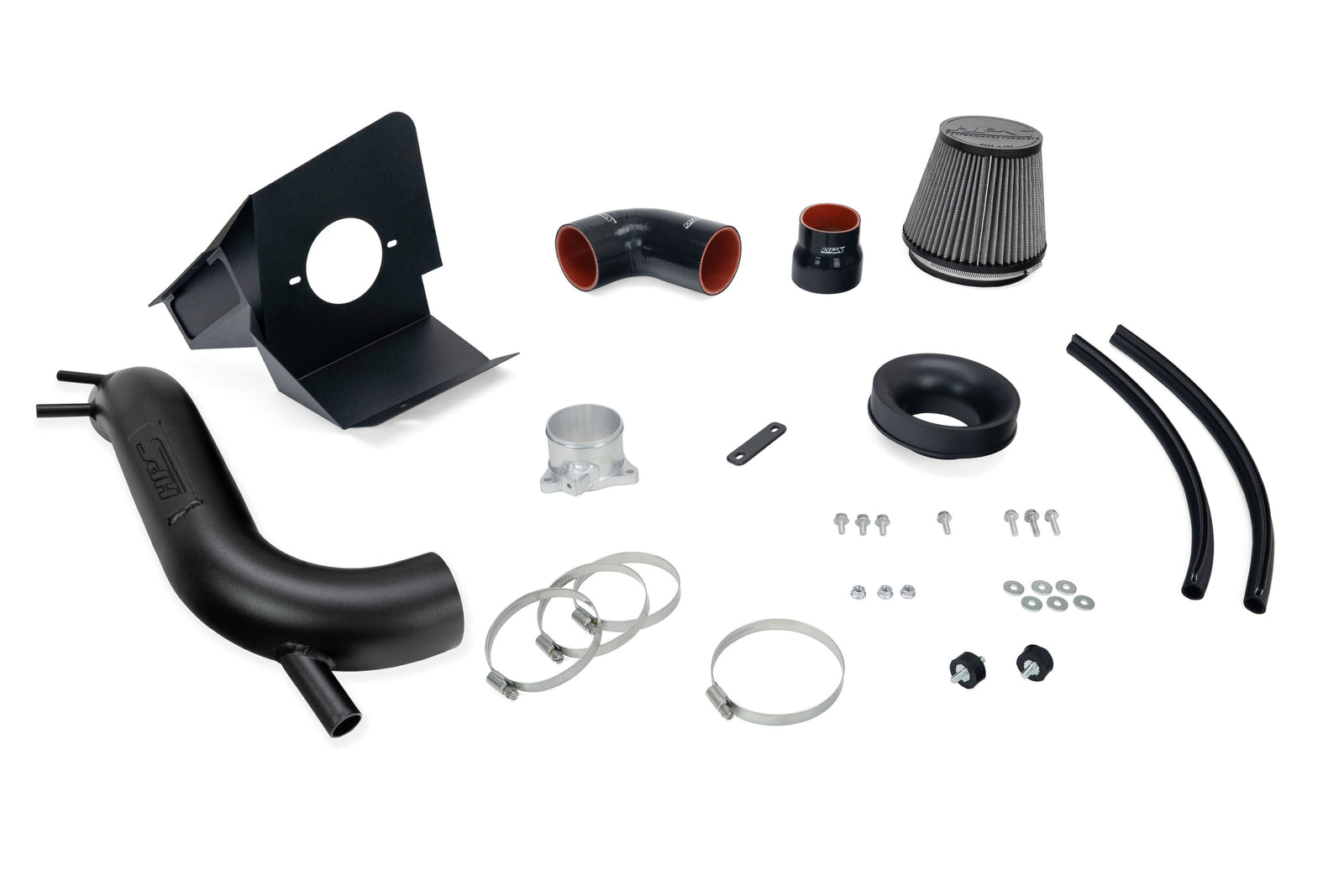 HPS Aluminum Shortram Air Intake & Turbo Inlet Kit for 19-22 Hyundai Veloster N 2.0T SKU 827-797WB, included accessories and hardware