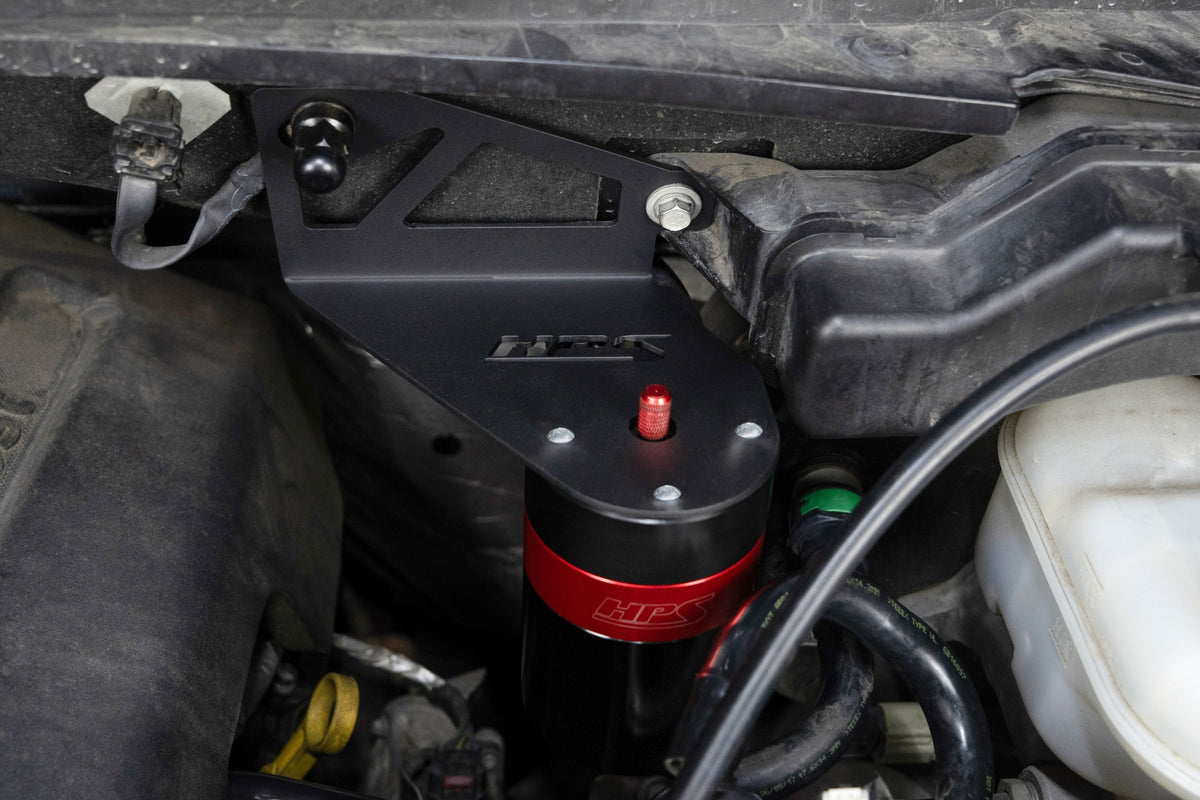 HPS-860-028 HPS Red 147ML Oil Catch Can Mount Bracket For 15-20 Ford F-150 2.7L 3.5L V6 P552