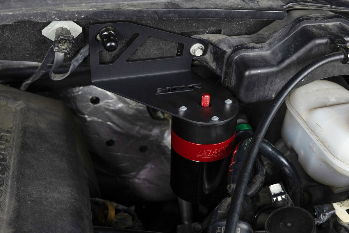 HPS-860-028 HPS Red 147ML Oil Catch Can Mount Bracket For 15-20 Ford F-150 2.7L 3.5L V6 P552