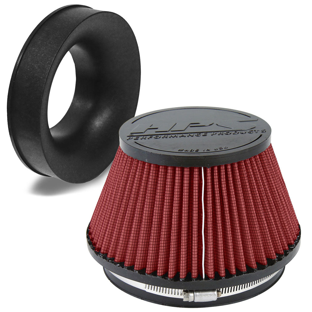 HPS 6" Universal Round Intake Air Filter Red HPS-4302-RED + Velocity Stack