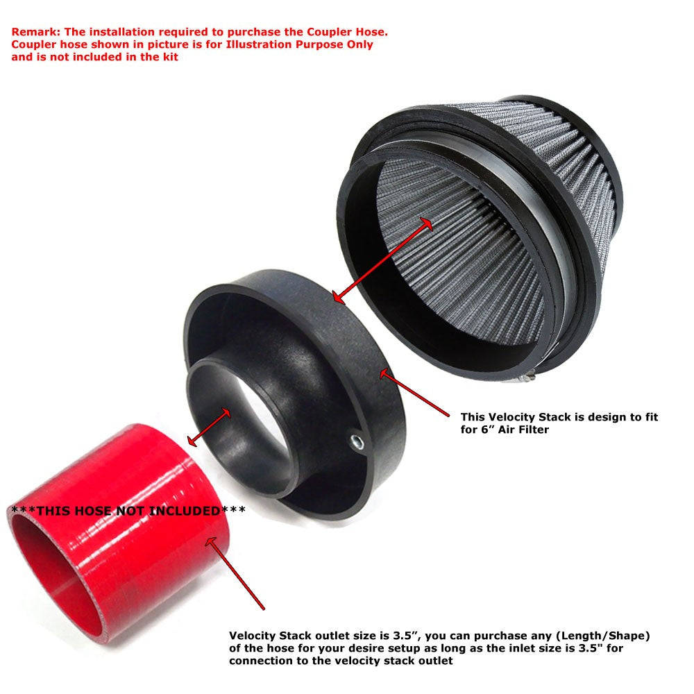 HPS 6" Universal Round Intake Air Filter 5" Length HPS-4302 + Velocity Stack
